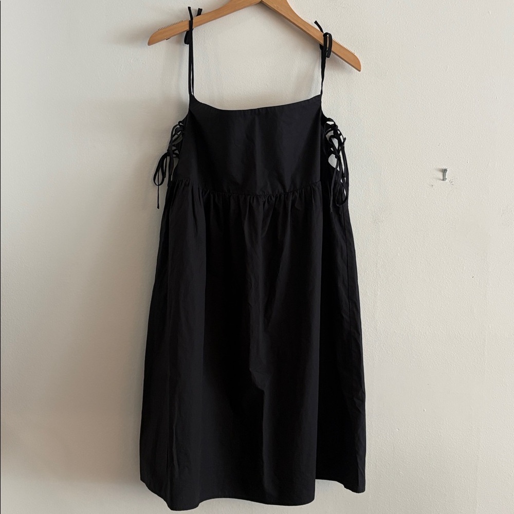 Black Mini Babydoll Sundress with Tie-Strap Details